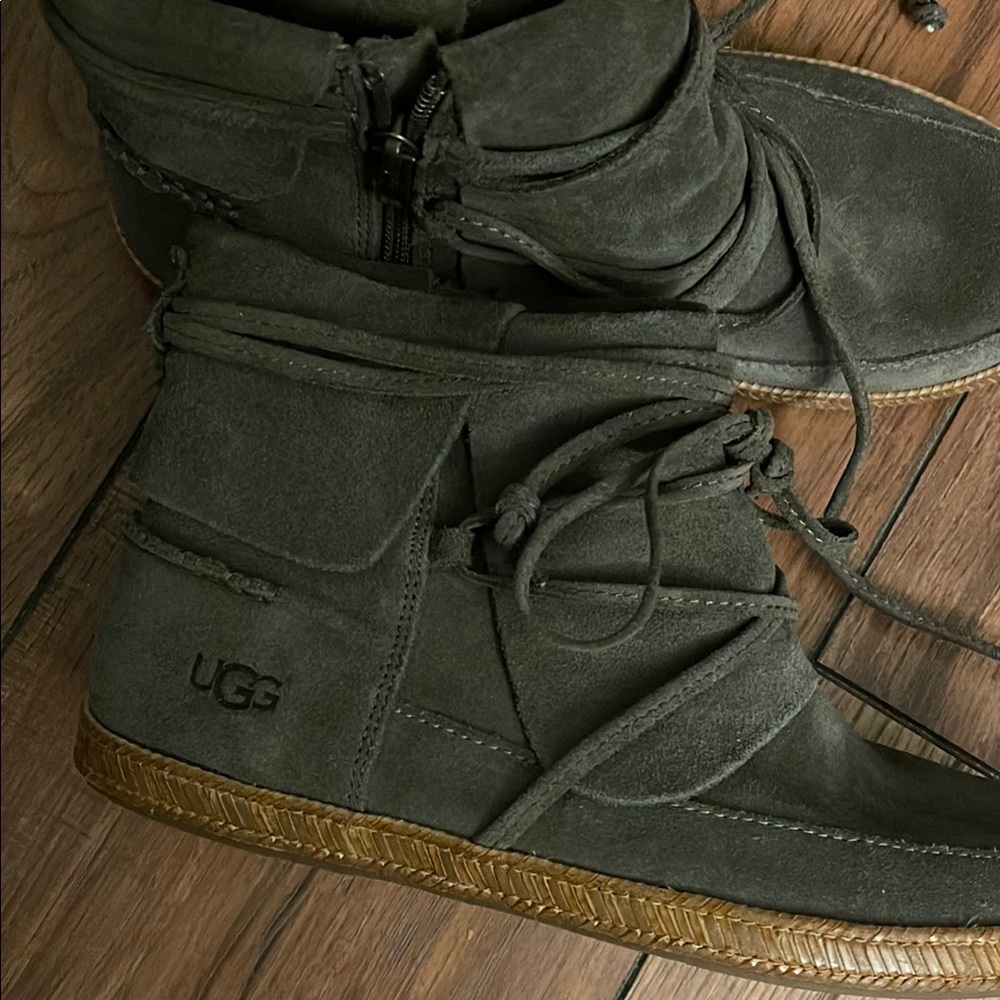 Women Olive Suede Boots - Picture 4 of 8